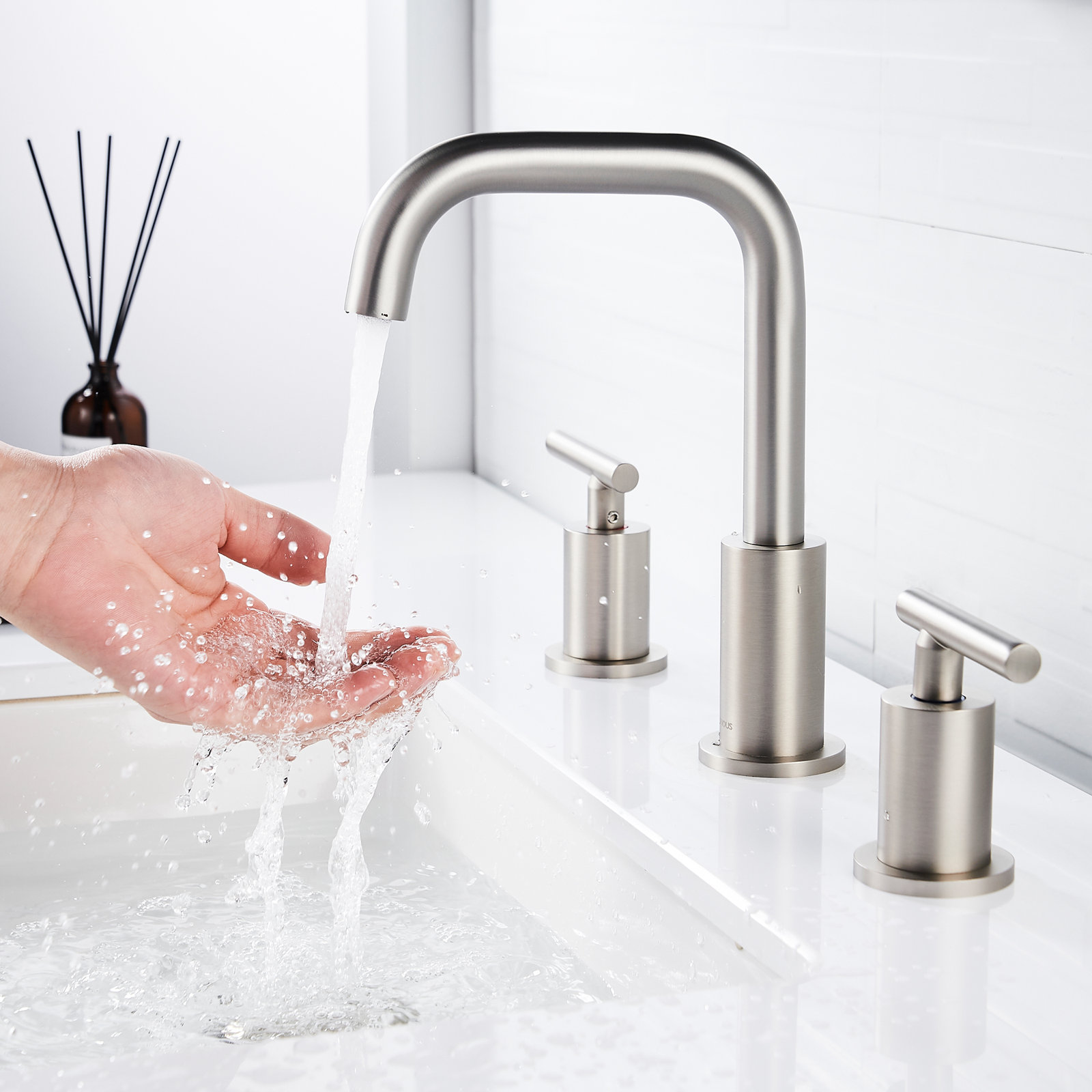 Widespread Bathroom Sink Faucet with Drain, Brushed Nickel