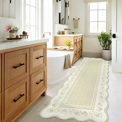 Scalloped Area Rug Large Washable Rugs for Living Room Bedroom Soft Dining Table Carpet Non Shedding Modern Bordered Indoor Carpet for Nursery Playroom Home Decor