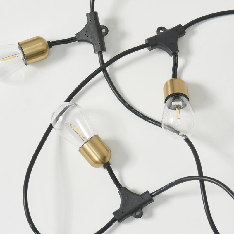 Guirlande solaire à DEL 28 pi avec 12 ampoules G40 blanc chaud Glow Series, douilles suspendues en laiton, résistant aux intempéries, cordon de qualité commerciale