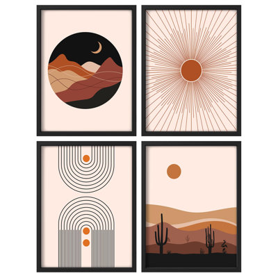 "Astronomie et Sud-Ouest, scènes de désert, formes abstraites, illustrations, art moderne, décor", 4 pièces