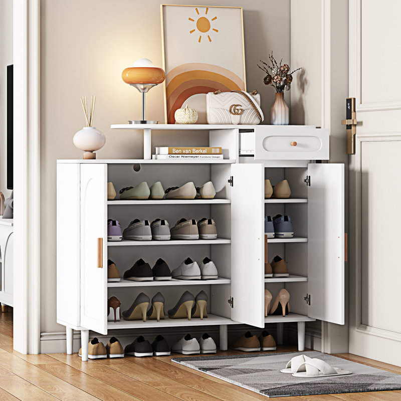 16 Pair Shoe Storage Cabinet, White