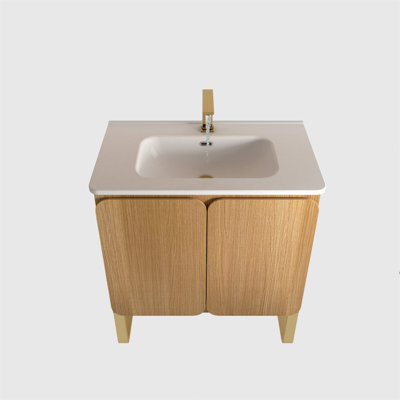 30 Inch Freestanding And Wall Mounted Light Wood Bathroom Vanity With Ceramic Sink, Ample Storage, And Durable Metal Support For Modern Bathrooms