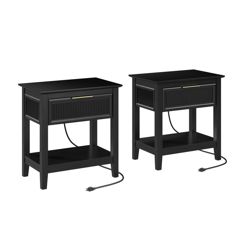 23.3" W 1-Drawer Fluted End Table, Onyx Birch