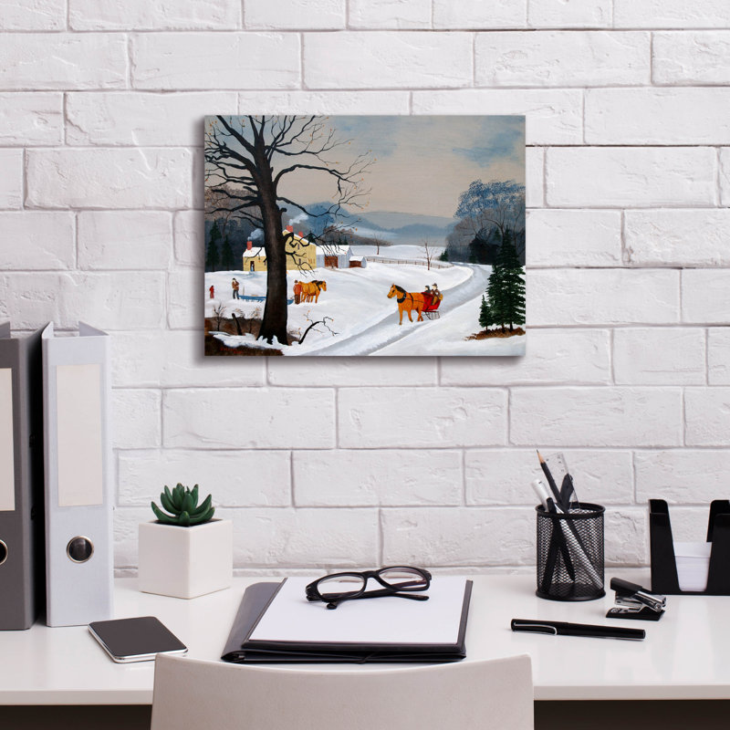  «The Red Sleigh» par C Munro, art mural sur toile, 16 po x 12 po, H 12 po x l 16 po