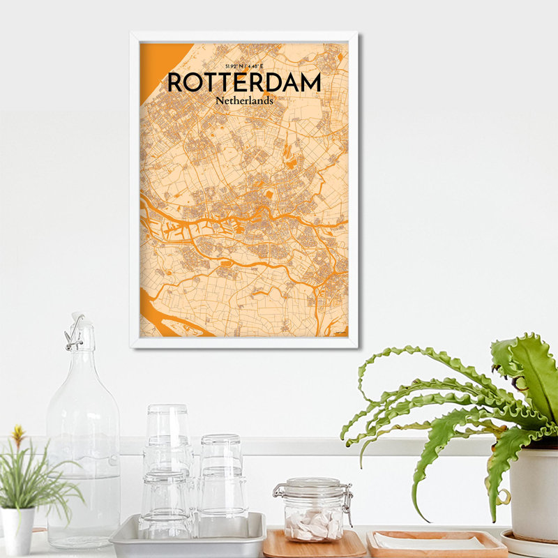 «Rotterdam City Map», impression, H 27,6 po x l 19,7 po, Orange / or pâle