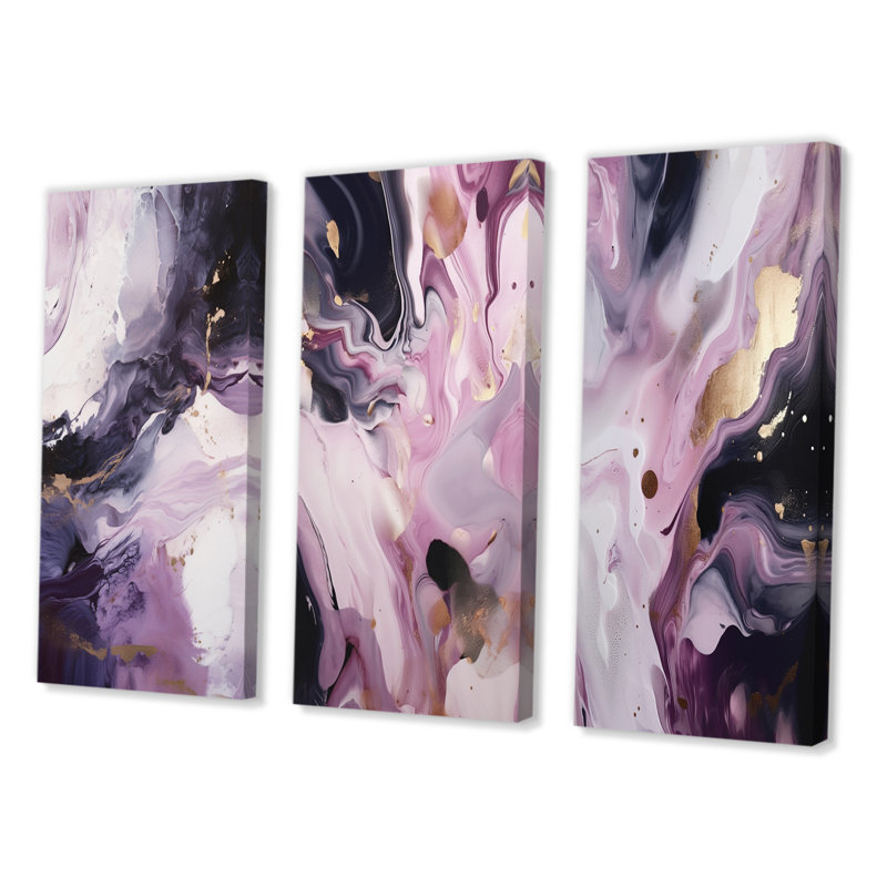 «Electric Marble Ink Art», 3 pièces, Toile tendue, H 32 po x l 48 po