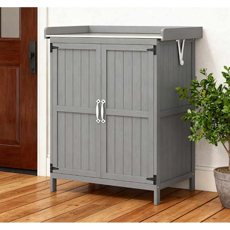 Potting Bench With 2 Doors, Outdoor Storage Cabinet, Accent Cabinet, Gray
