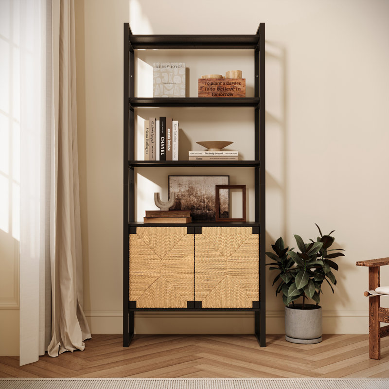 Bibliothèque en rotin avec rangement et armoire fermée