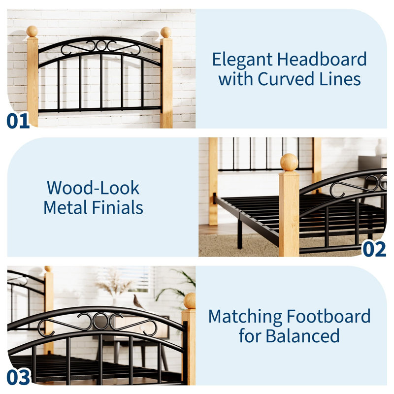 Classic Metal Platform Bed Frame,  With Under Storage, Steel Slats, Twin