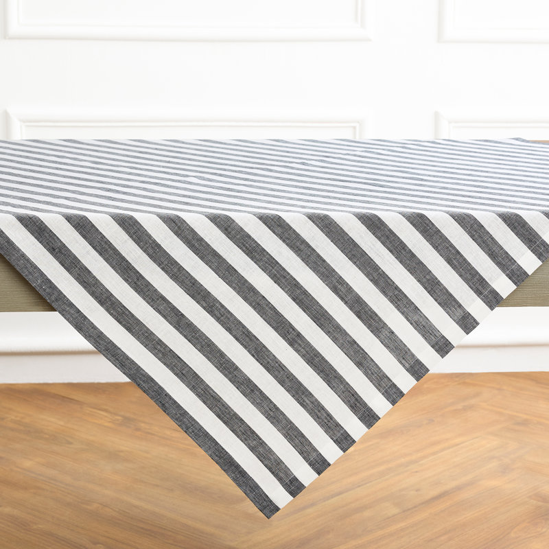 Fete - 100% Pure Linen Table Throw, Black/White, Checkered