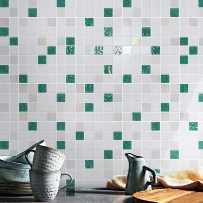 11.5 Sq. Ft. Noctilucent Glass Mosaic Tile for Pool, Bathroom Shower, and Kitchen Backsplash (Set of 10, 12.9" x 12.9")