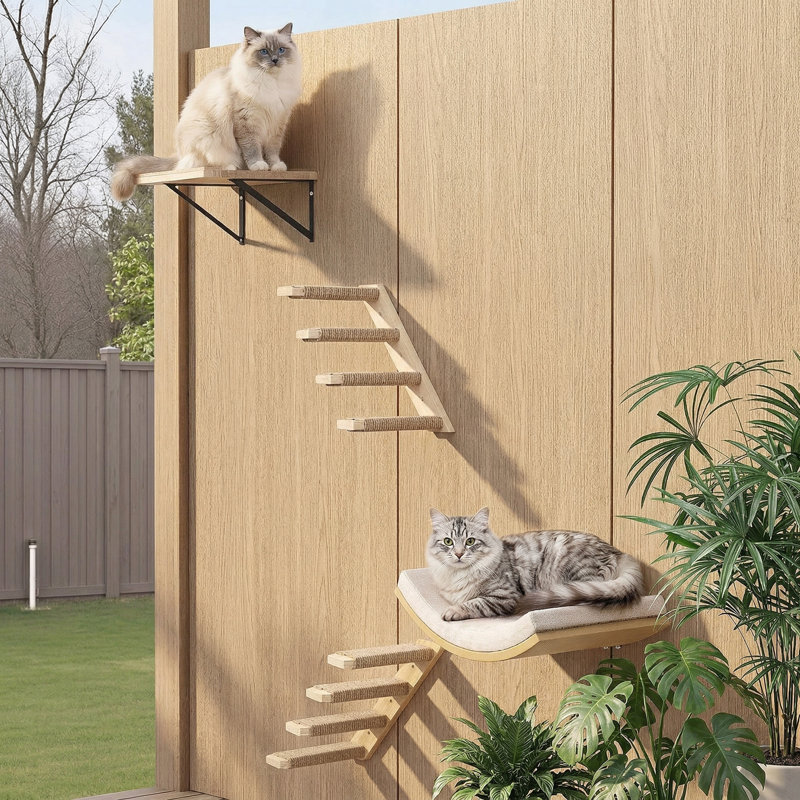 Paquet de 2 tablettes murales pour chat avec tapis à griffer, tablette flottante en bois de pin massif 16,6 x 9,7 pouces, perchoir pour dormir et jouer