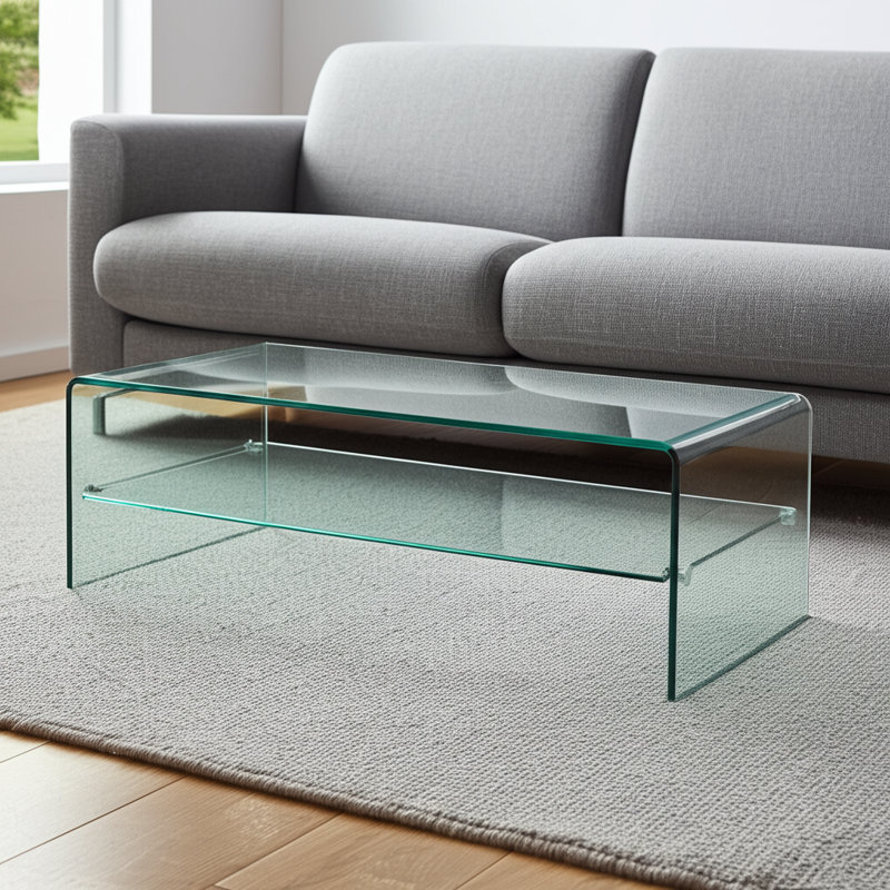 Table basse 43 "en verre transparent avec tablette