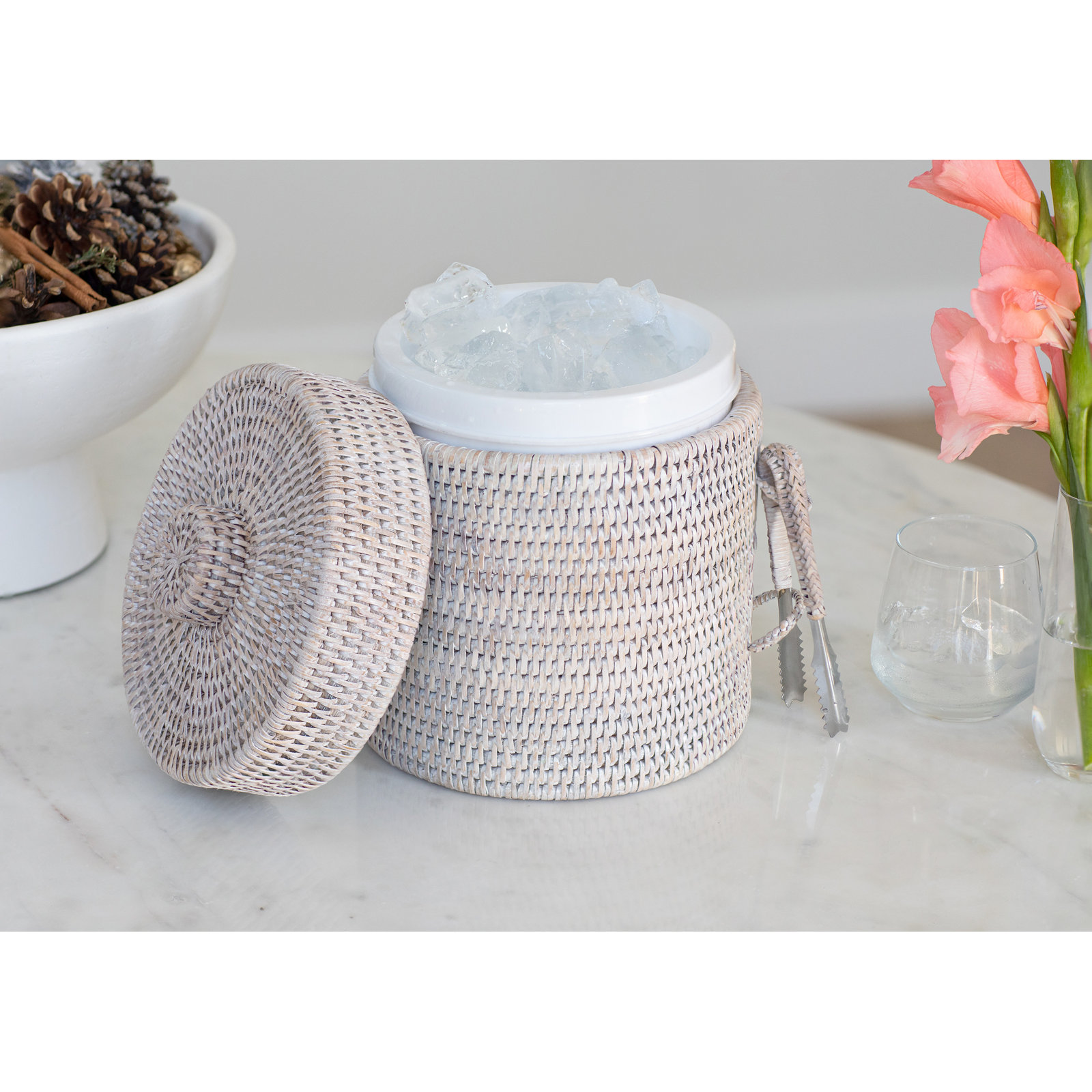 Wynwood Ice Bucket, 13" H x 10" W x 10" D, White Wash