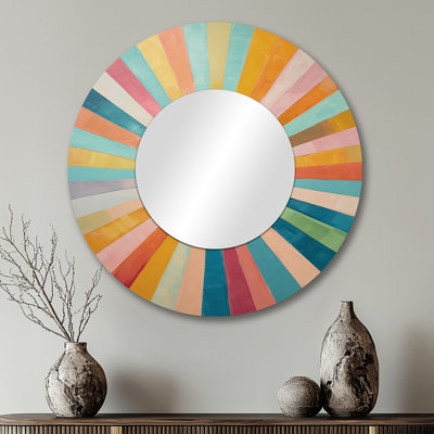 Coloré Mid-Century optique Serenade I - miroir décoratif moderne de style Mid-Century, grand miroir mural de style Mid-Century, impression d'art en métal