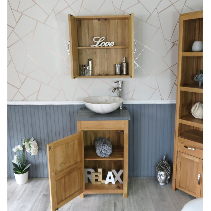 Scroggins 515 mm Freestanding Cloakroom Vanity, Grey Quartz, Oak