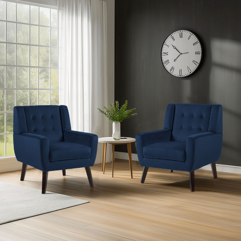 Stephanny 27.5" Wide Tufted Armchair with Solid Wood Legs, Royal Blue Velvet