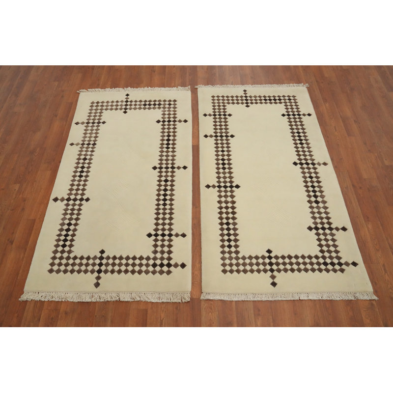 Ensemble de deux tapis népalais oriental géométrique moderne en laine 3 x 5
