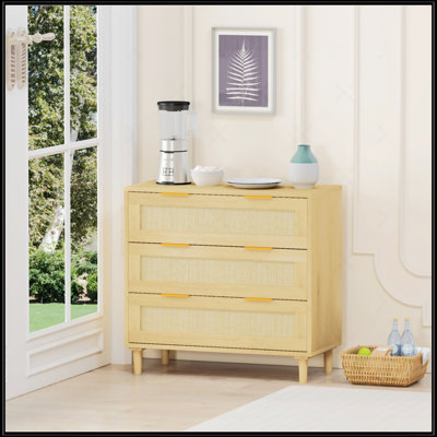 Armoire de rangement 31,5 po à 3 tiroirs avec tiroir en rotin