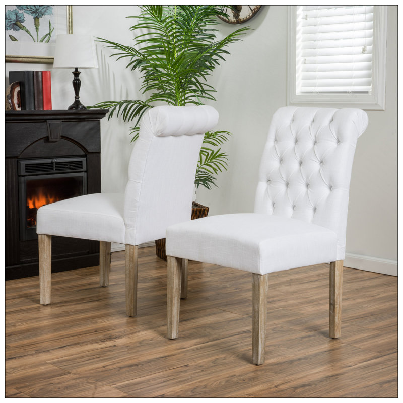 Chaises de salle à manger à dessus capitonné, 2 pièces / ensemble, facile à assembler, revêtement en lin blanc cassé, design élégant et confortable