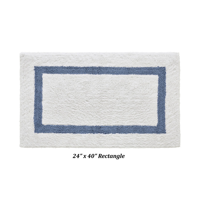 Widman 100% Cotton Tufted Reversible Bath Rug, Soft & Super Absorbent, Machine Washable Bathroom Rug for Shower, Tub & Sink Areas, 24" x 40" Rectangle, White/Dark Blue
