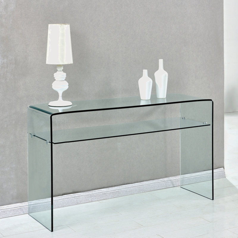 Glass Console Table, Transparent Tempered  Glass Console Table With Rounded Edges Desks, Sofa Table