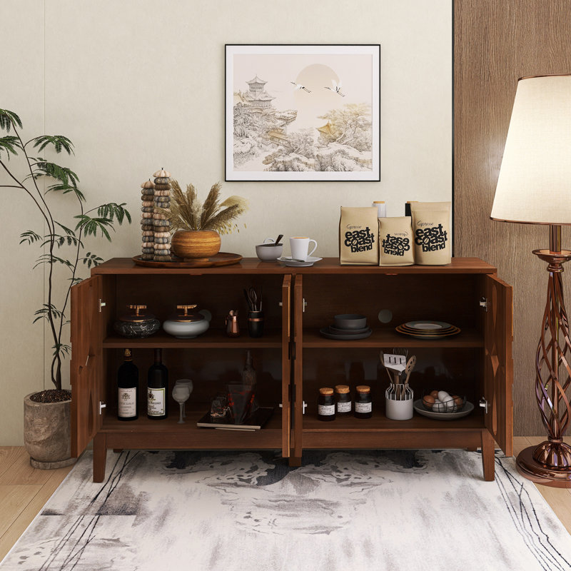 60.50 Inch Sideboard With 4 Doors And Adjustable Shelves, Walnut