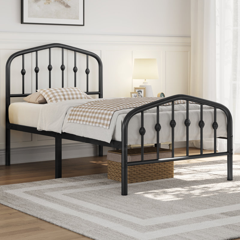Metal Bed with Arched Headboard and Footboard, Single (3'), Black