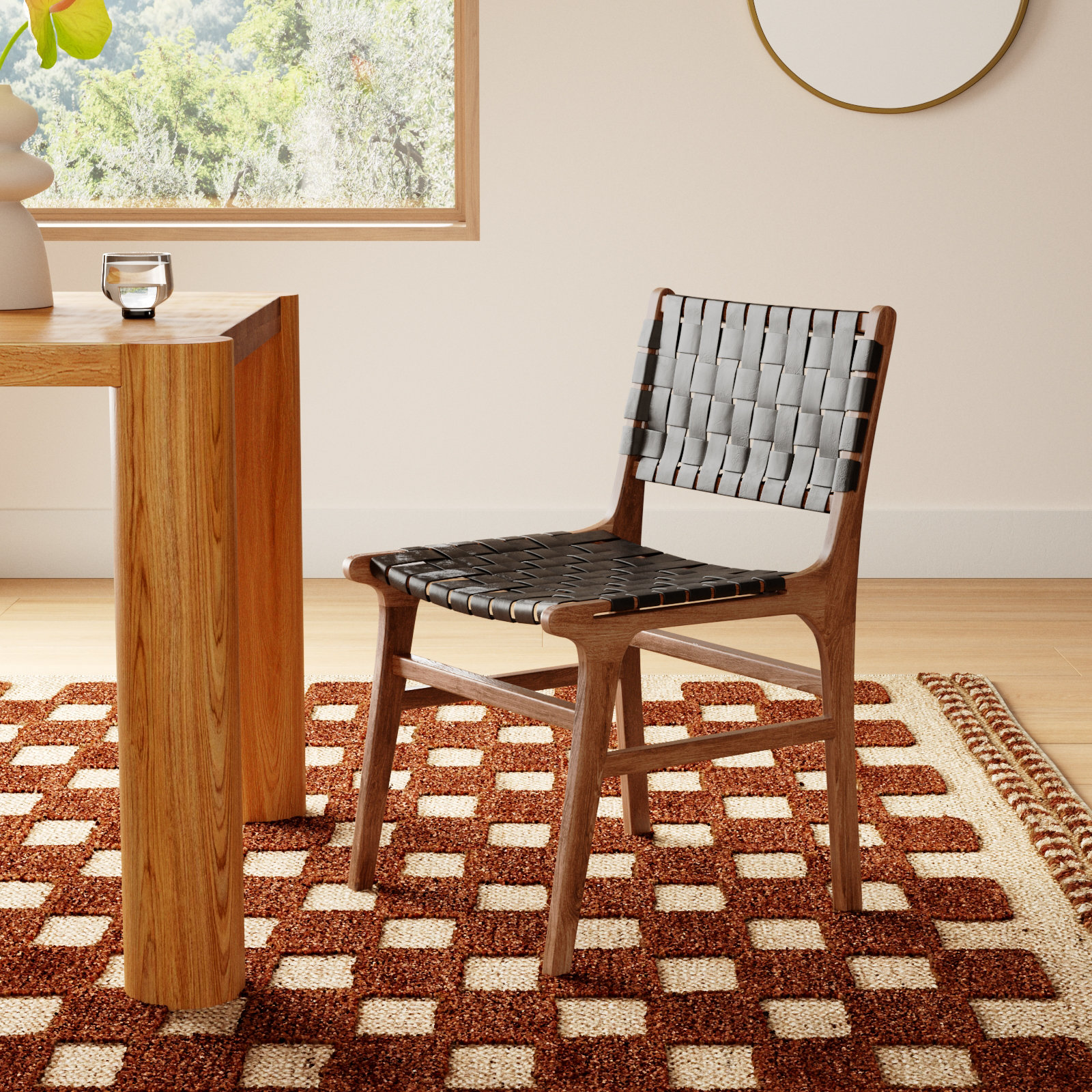 Alston Genuine Leather Dining Chair, Black/Natural