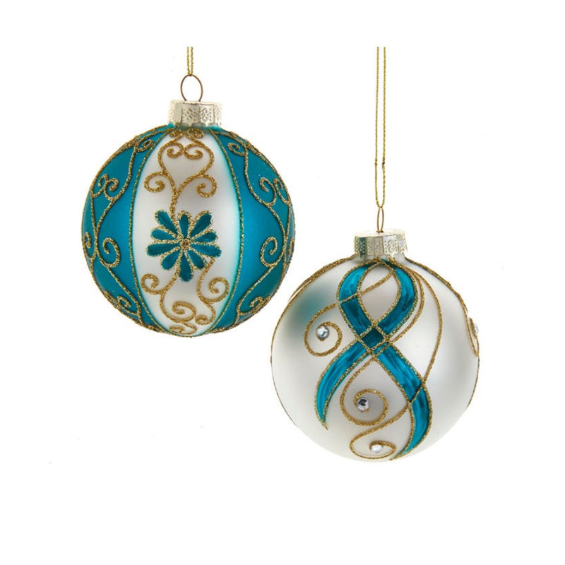 Elegant Gold and Teal Glass Ball Ornament Set