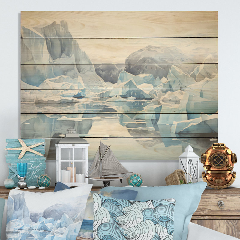 Minimalisme, horizon du Groenland - bois de glacier, art mural sur bois de pin naturel, H 10 po x l 20 po