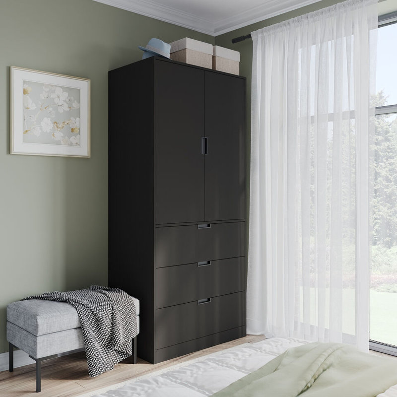 Stephy Solid Wood Wardrobe, Black