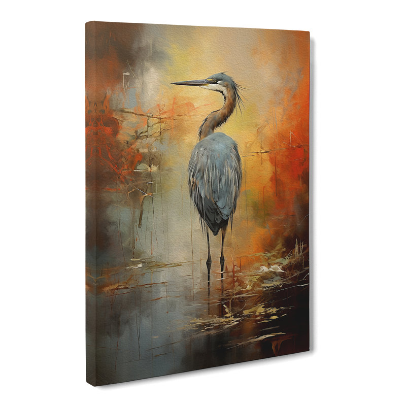 Heron Action Painting - Print, 50cm H x 35cm W x 3cm D