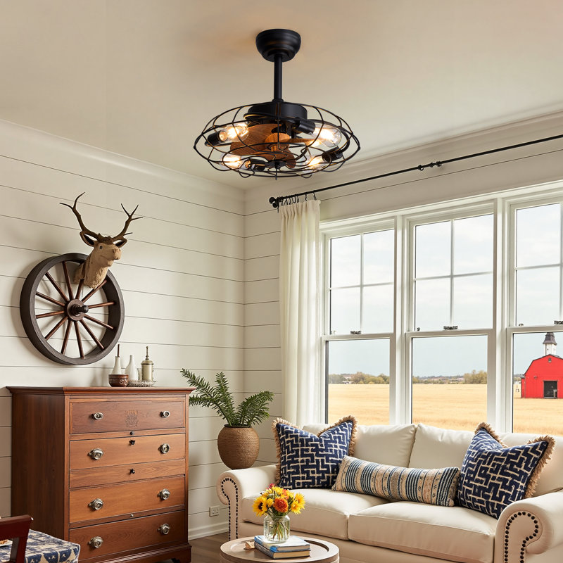 20" Caged Ceiling Fan Ceiling Fan with Quiet DC Motor and Remote Control
