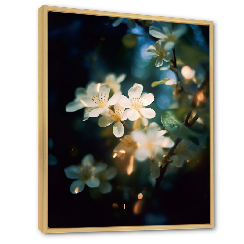 «White Green Jasmin Blossoms» sur toile, H 44 po x l 34 po x P 1,5 po, Cadre naturel flottant