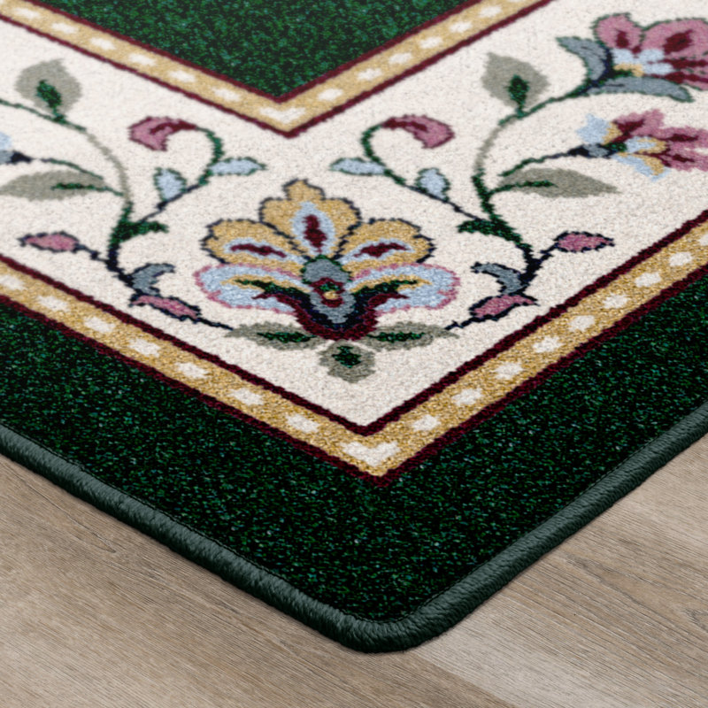 Tapis floral Alminus Symphony Emerald, Rectangle 2 pi 8 po x 3 pi 10 po
