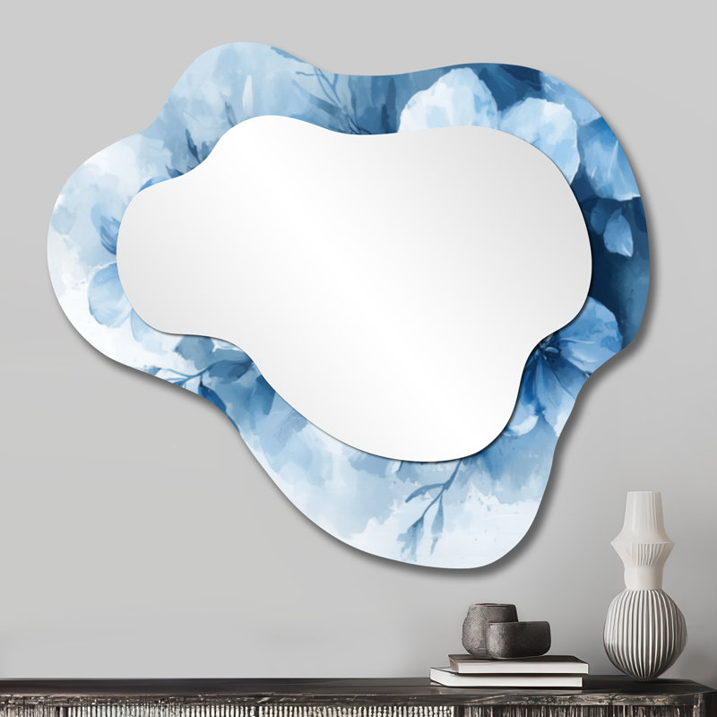 Miroir mural bleu, cascade de coquelicots, fleur I - coquelicots, 25 po x 28 po