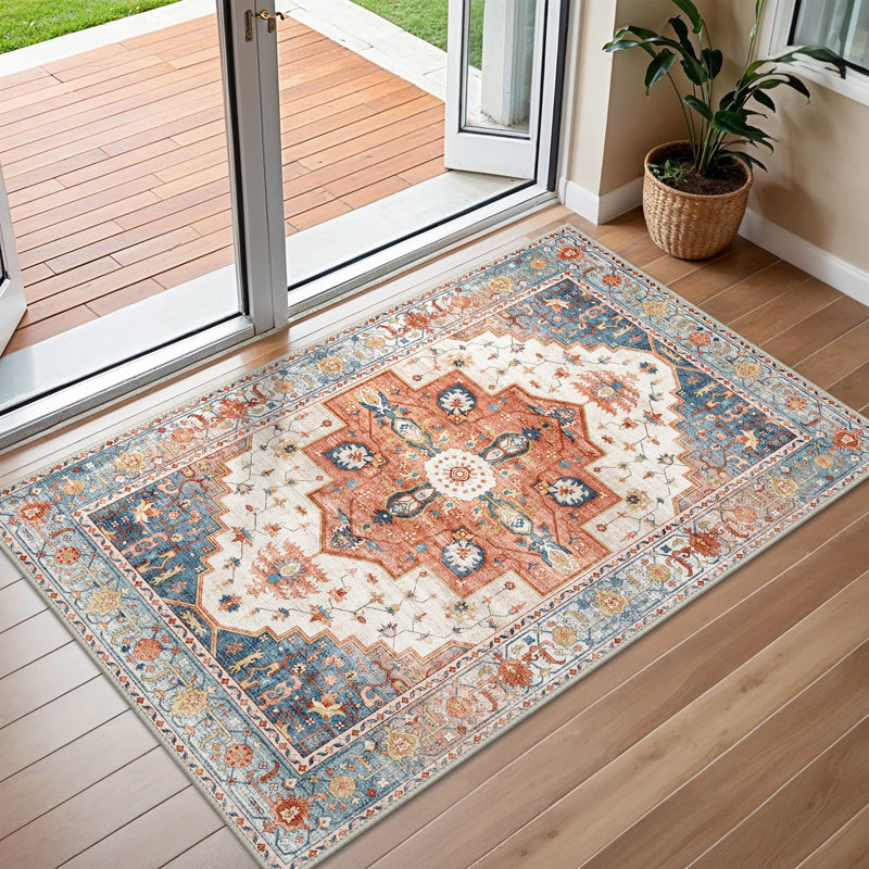 Area Rug, Rectangle 60 x 90 cm, Orange/Blue/Beige