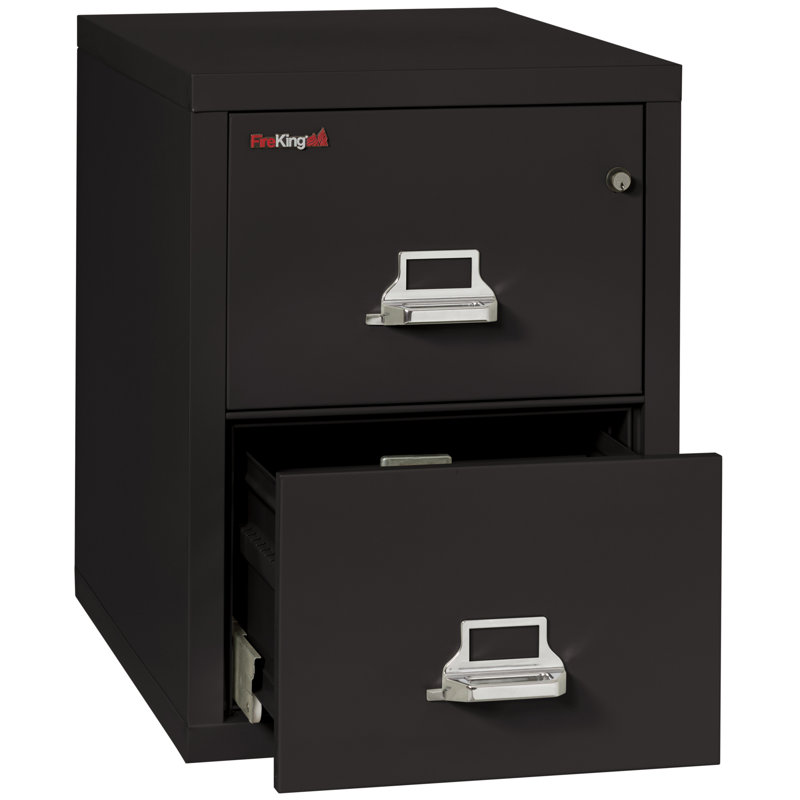 Fireproof 2 -Drawer Steel File Cabinet, Black, Key Lock, 17.69"W