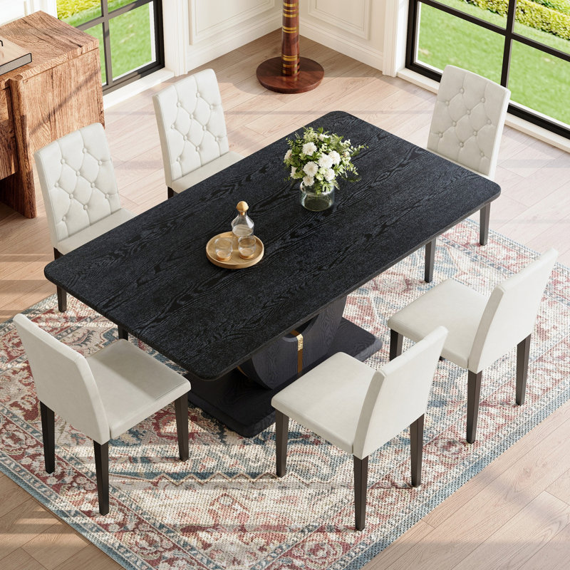 Ensemble de table à manger 7 pièces, table de salle à manger en bois moderne avec 6 chaises pour appartement, salle à manger et cuisine