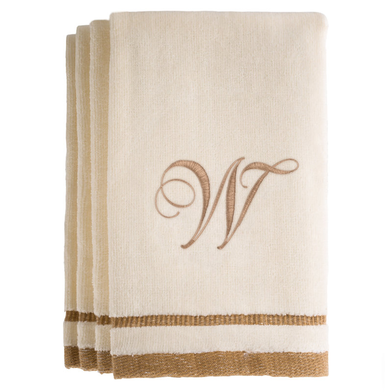 Ensemble de serviettes 4 pièces monogrammées 100% coton, L, Ivoire
