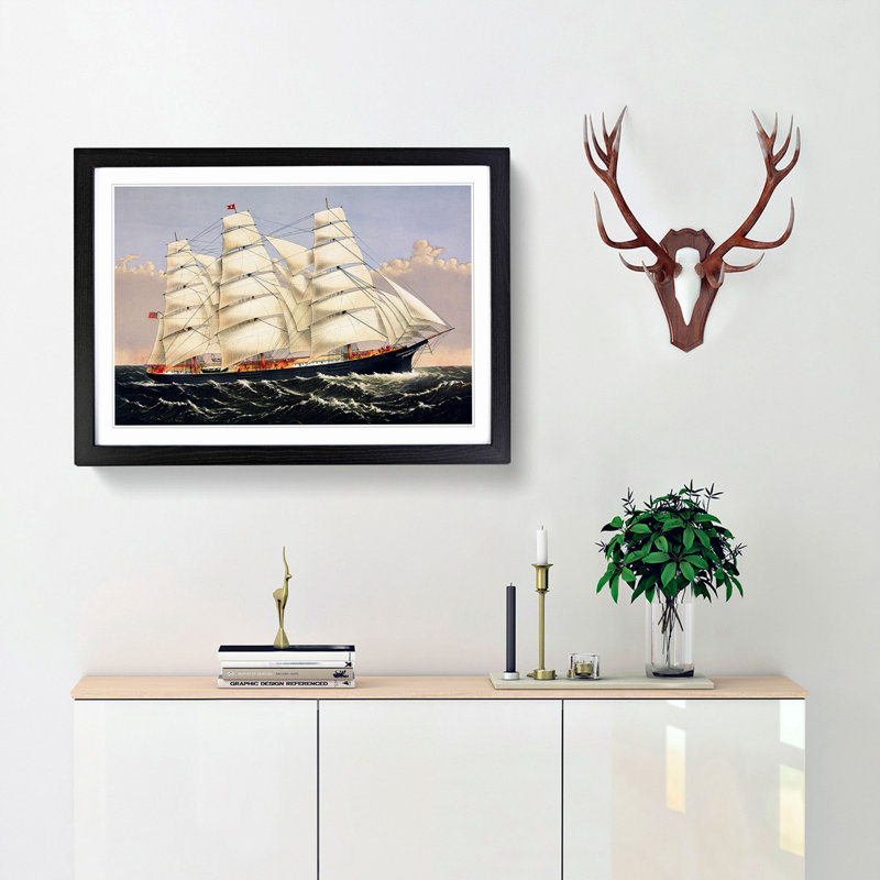 A Sailing Clipper Ship by - Framed Print, 45cm H x 63cm W x 2cm D, Black  Bordered Framed
