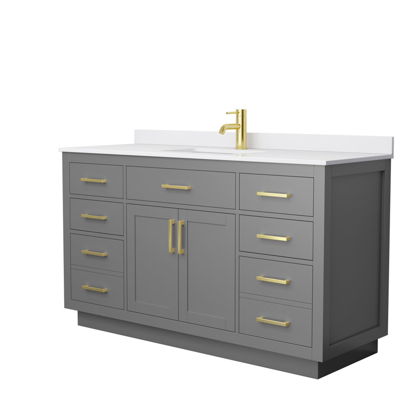 Beckett TK 60'' Single Bathroom Vanity with Cultured Marble Top, Dark Gray, White Cultured Marble, Brushed Nickel