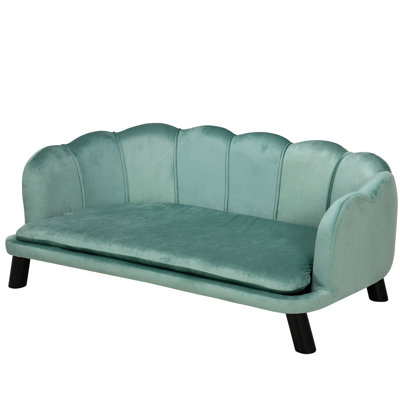 Pawhut Velvet Large Dog Couch With Foam Cushion, Soft And Cute Dog Bed With Pearl Design, Dog Sofa For Big And Medium Dogs, Green