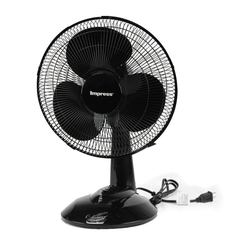 Impress Black 12-Inch Oscillating Table Fan with Adjustable Height