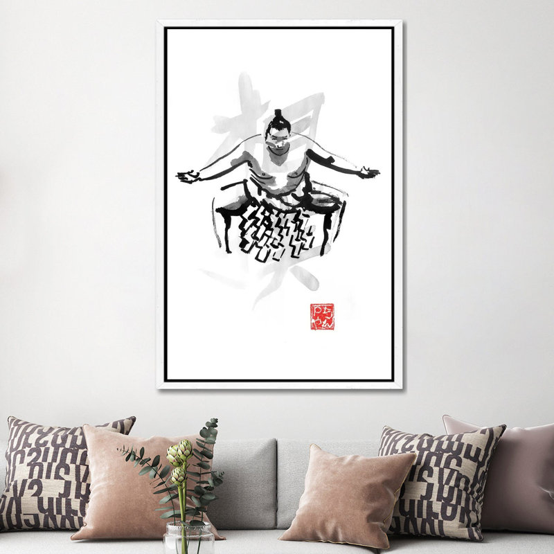 Sumo by Péchane - Painting on Canvas, 152.5 cm H x 101.5 cm W, White Framed