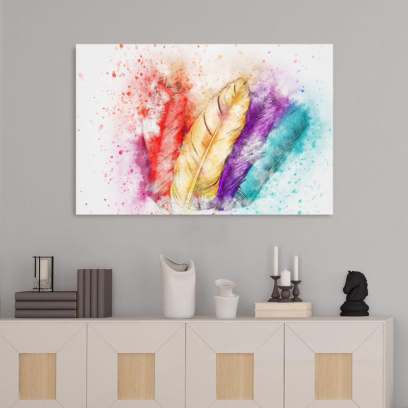 Boho Feathers 545 - Impression sur toile tendue, H 12 po x l 18 po x P 1,5 po