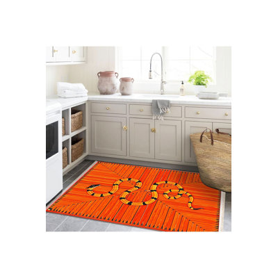 Rio Collection Orange Red Snake Themed Woven Base Modern Decorative Machine Washable Rug