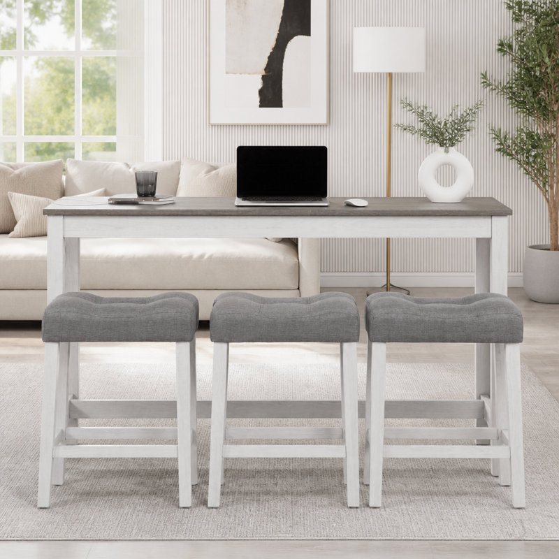 Ensemble de table de bar 4 pièces avec prise de courant, ensemble de table de bar avec chaises, table de bar avec tabourets, table de canapé avec 3 tabourets rembourrés