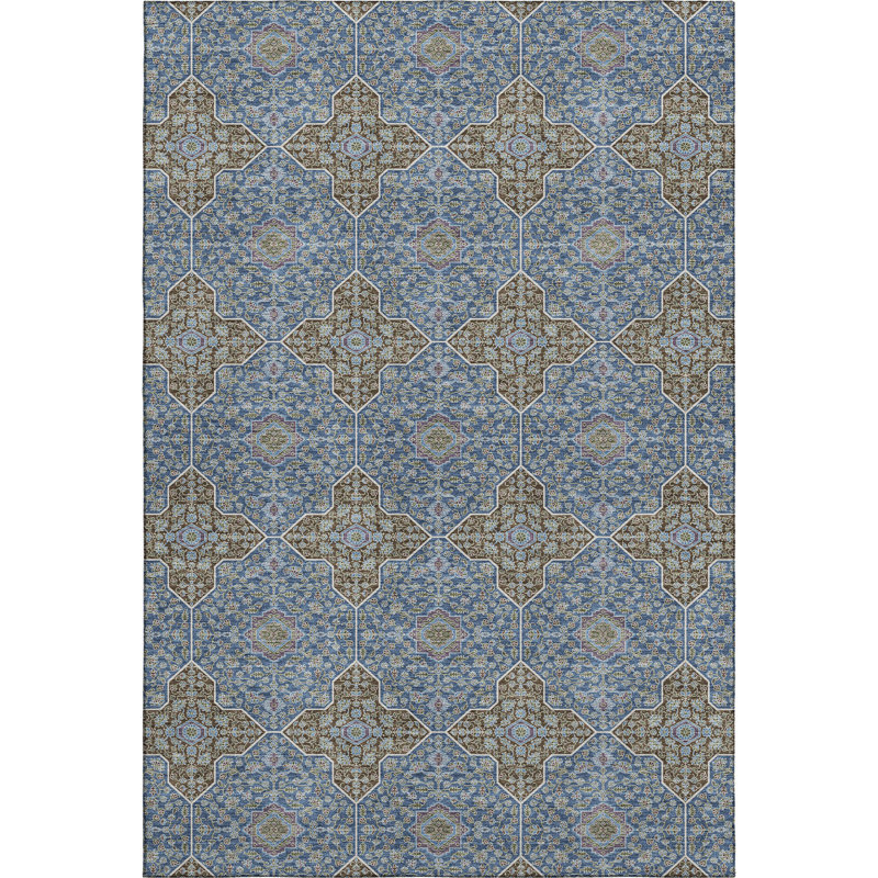 Premium Machine Washable Mayfield AMF2410 Oriental Rug, Navy, 9' x 12'